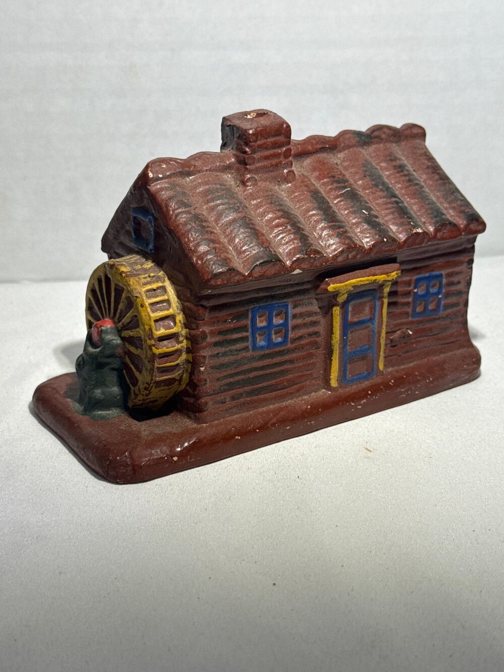 Japan Ceramic Water Mill Candle Holder Luminary Log Cabin 4" Vintage